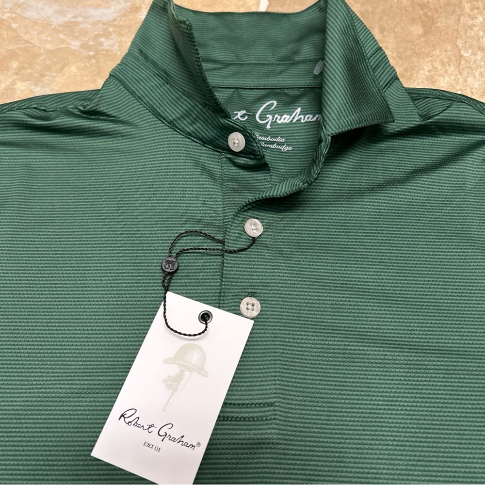 NWT Robert Graham Men's Sz Med  Canto Golf Performance Skull Polo Trekking Green